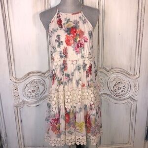 RANNA GILL Lovely Spaghetti Strap Lace Tiered Floral Dress Anthropology Size S
